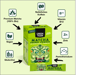 GREEN TIGER Matcha energiajauhe tikkuja, 12X7 g