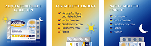 OLYGRIPPAL Päivä & Yö 500 mg/60 mg tabletit, 16 kpl
