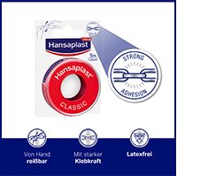HANSAPLAST Klassinen kiinnityskipsi 1,25 cm x 5 m, 1 kpl
