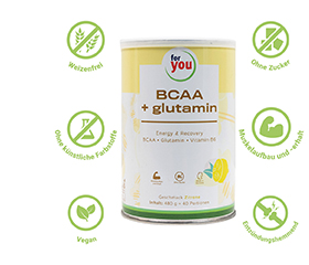 FOR YOU BCAA+glutamiini Energy & Recovery Lemon, 480 g