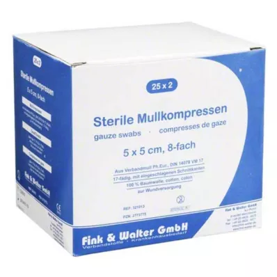 MULLKOMPRESSEN 5x5 cm steriili 8x, 25X2 St MULLKOMPRESSEN 5x5 cm steriili 8x, 25X2 St