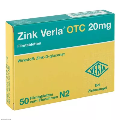 ZINK VERLA OTC 20 mg kalvopäällysteiset tabletit, 50 kpl ZINK VERLA OTC 20 mg kalvopäällysteiset tabletit, 50 kpl