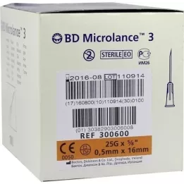 BD MICROLANCE Kanyyli 25 G 5/8 0,5x16 mm, 100 kpl