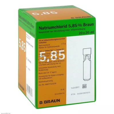 NATRIUMCHLORID 5,85 % ruskea MPC Infuusioliuos, 20X20 ml NATRIUMCHLORID 5,85 % ruskea MPC Infuusioliuos, 20X20 ml