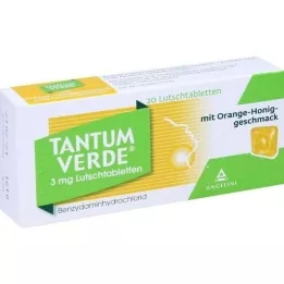TANTUM VERDE 3 mg:n pastilli, jossa on appelsiini-hunajan maku, 20 kpl