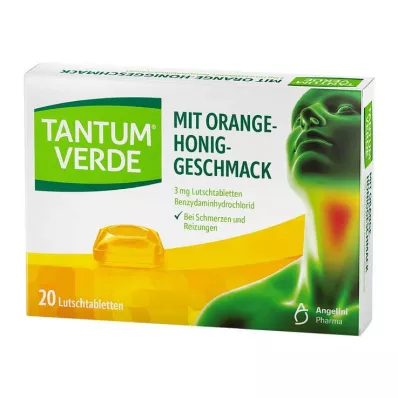 TANTUM VERDE 3 mg:n pastilli, jossa on appelsiini-hunajan maku, 20 kpl TANTUM VERDE 3 mg:n pastilli, jossa on appelsiini-hunajan maku, 20 kpl