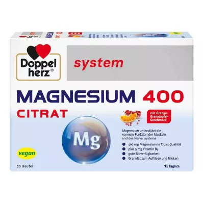 DOPPELHERZ Magnesium 400 Citrate system Granules, 20 kpl DOPPELHERZ Magnesium 400 Citrate system Granules, 20 kpl