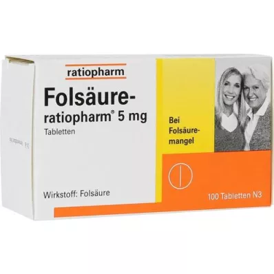 FOLSÄURE-RATIOPHARM 5 mg tabletit, 100 kpl