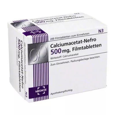 CALCIUMACETAT NEFRO 500 mg kalvopäällysteiset tabletit, 200 kpl CALCIUMACETAT NEFRO 500 mg kalvopäällysteiset tabletit, 200 kpl