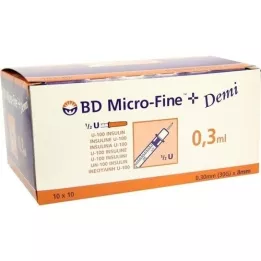 BD MICRO-FINE+ insuliiniruisku 0,3 ml U100 0,3x8 mm, 100 kpl