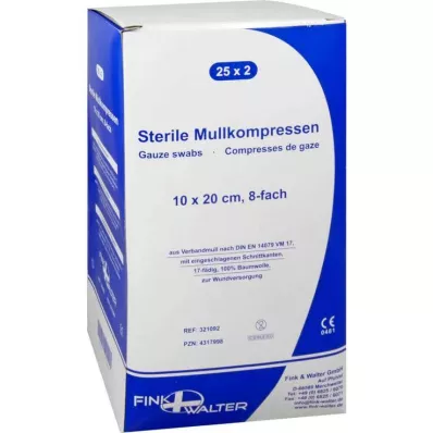 MULLKOMPRESSEN 10x20 cm steriili 8x, 25X2 kpl MULLKOMPRESSEN 10x20 cm steriili 8x, 25X2 kpl