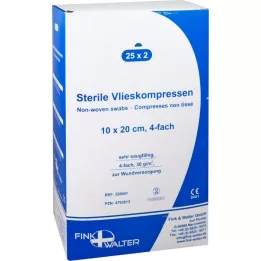 VLIESKOMPRESSEN 10x20 cm steriili 4-kertainen, 25X2 kpl