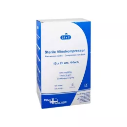 VLIESKOMPRESSEN 10x20 cm steriili 4-kertainen, 25X2 kpl