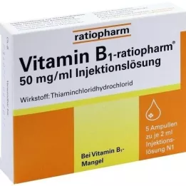 VITAMIN B1-RATIOPHARM 50 mg/ml inj.lsg.ampullit, 5X2 ml