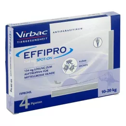 EFFIPRO 134 mg pip.liuos tiputukseen.keskikokoiselle koiralle, 4 kpl