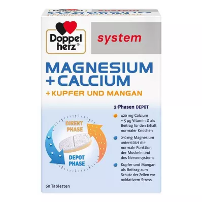 DOPPELHERZ Magnesium+Kalkki+Kupari+Mangaani syst. tab., 60 kpl DOPPELHERZ Magnesium+Kalkki+Kupari+Mangaani syst. tab., 60 kpl