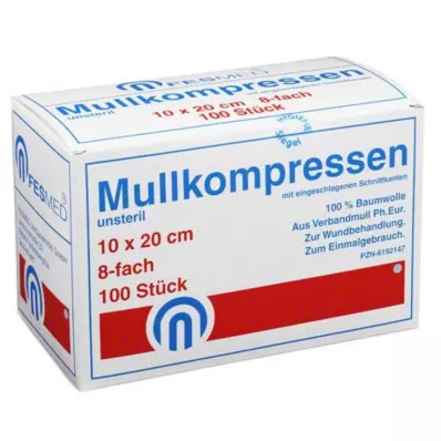 MULLKOMPRESSEN ES 10x20 cm ei-steriili 8x, 100 kpl MULLKOMPRESSEN ES 10x20 cm ei-steriili 8x, 100 kpl