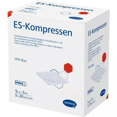 ES-KOMPRESSEN steriili 5x5 cm 12x irtopakkaus, 5X20 kpl