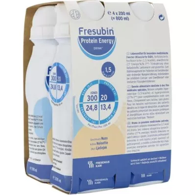 FRESUBIN PROTEIN Energia DRINK Pähkinäjuomapullo, 4X200 ml