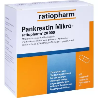 PANKREATIN Micro-ratio.20.000 enteropäällysteiset kovat kapselit, 200 kpl