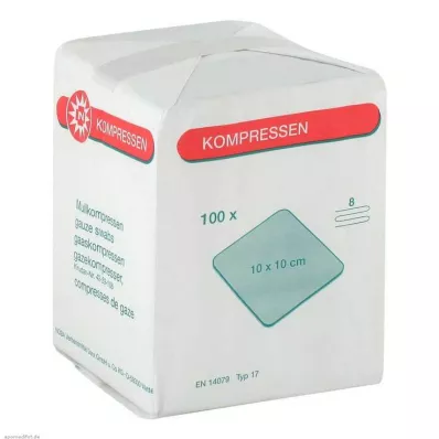 MULLKOMPRESSEN 10x10 cm ei-steriili 8x, 100 kpl