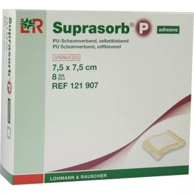 SUPRASORB P PU-Foam v.itseliimautuva 7,5x7,5 cm, 8 kpl