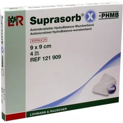 SUPRASORB X+PHMB HydroBalance haavasidos 9x9 cm, 4 kpl