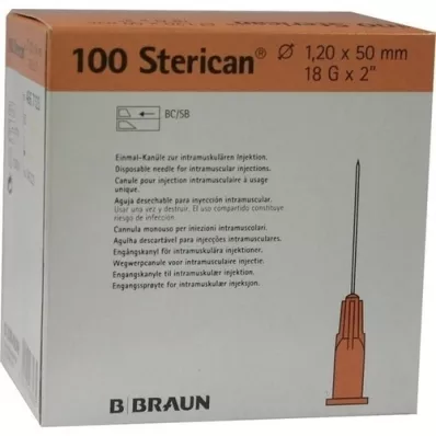 STERICAN Kanyylit 18 Gx2 1,2x50 mm, 100 kpl