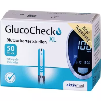 GLUCOCHECK XL Verensokeritestiliuskat, 50 kpl