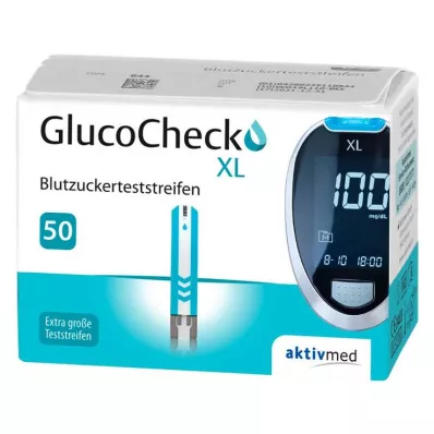 GLUCOCHECK XL Verensokeritestiliuskat, 50 kpl