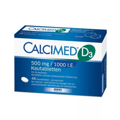 CALCIMED D3 500 mg/1000 I.U. purutabletit, 48 kpl CALCIMED D3 500 mg/1000 I.U. purutabletit, 48 kpl