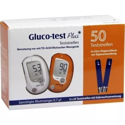 GLUCO TEST Plus-verensokeritestiliuskat, 50 kpl