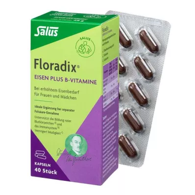FLORADIX Rauta plus B-vitamiinit -kapselit, 40 kpl