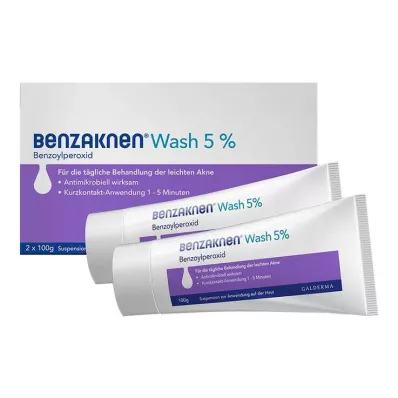 Benzaknen® Wash 5 % suspensio epäpuhtaalle iholle ja lievälle aknelle, 2X100 g Benzaknen® Wash 5 % suspensio epäpuhtaalle iholle ja lievälle aknelle, 2X100 g