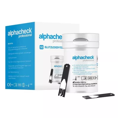 ALPHACHECK ammattikäyttöön tarkoitetut verensokeritestiliuskat, 50 kpl ALPHACHECK ammattikäyttöön tarkoitetut verensokeritestiliuskat, 50 kpl