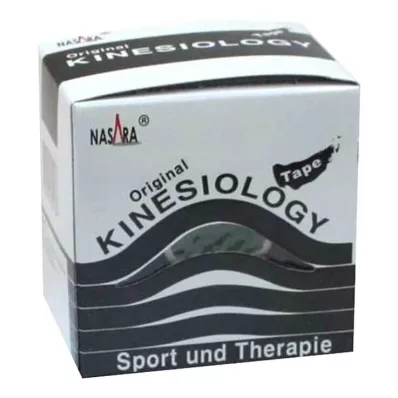 Nasara Kinesio Teippi 5 cm x 5 m musta sis. annostelulaatikko, 1 kpl