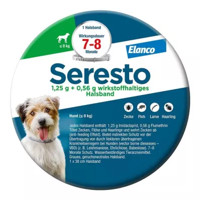 SERESTO 1.25g + 0.56g Kaulapanta enintään 8kg painaville koirille, 1 kpl SERESTO 1.25g + 0.56g Kaulapanta enintään 8kg painaville koirille, 1 kpl