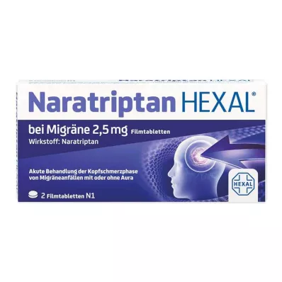 NARATRIPTAN HEXAL migreeniin 2,5 mg kalvopäällysteiset tabletit, 2 kpl NARATRIPTAN HEXAL migreeniin 2,5 mg kalvopäällysteiset tabletit, 2 kpl