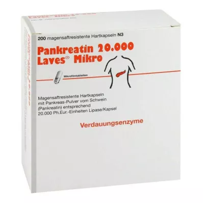 PANKREATIN 20 000 Laves Micro enteropäällysteistä kovaa kapselia, 200 kpl