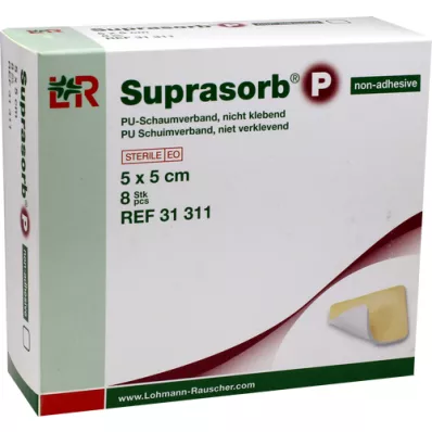 SUPRASORB P PU-Vaahtomuovi v.liimaton 5x5 cm, 8 kpl