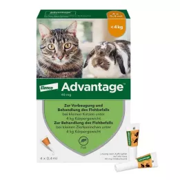 ADVANTAGE 40 mg liuos pienille kissoille / pienille lemmikkikaneille, 4X0,4 ml