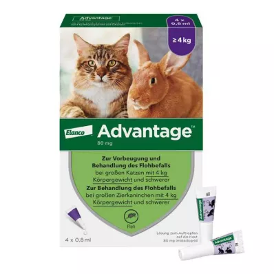 Advantage 80 suurille kissoille ja koristekaneille alkaen 4 kg, 4X0,8 ml Advantage 80 suurille kissoille ja koristekaneille alkaen 4 kg, 4X0,8 ml