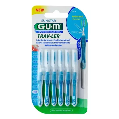 GUM TRAV-LER 1,6mm kuusen sininen hammasvälihammas+6korkkia, 6 kpl