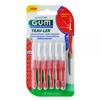 GUM Trav-Ler 0,8mm kynttilä punainen hammasväli + 6 korkkia, 6 kpl GUM Trav-Ler 0,8mm kynttilä punainen hammasväli + 6 korkkia, 6 kpl