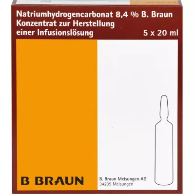 NATRIUMHYDROGENCARBONAT B.Braun 8.4% lasi, 5X20 ml