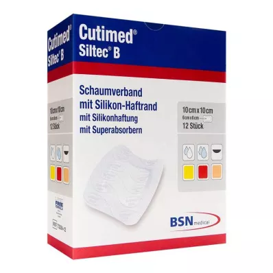 CUTIMED Siltec B vaahtosidos 10x10 cm liimalla, 12 kpl