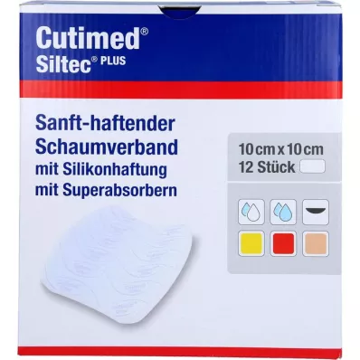 CUTIMED Siltec Plus vaahtomuovisidos 10x10 cm liima, 12 kpl