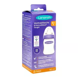 LANSINOH 160 ml:n leveäkaulainen pullo, jossa tutti S, 1 kpl
