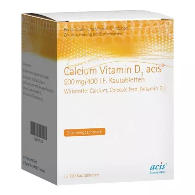 CALCIUM VITAMIN D3 acis 500 mg/400 I.U. purutabletti, 120 kpl