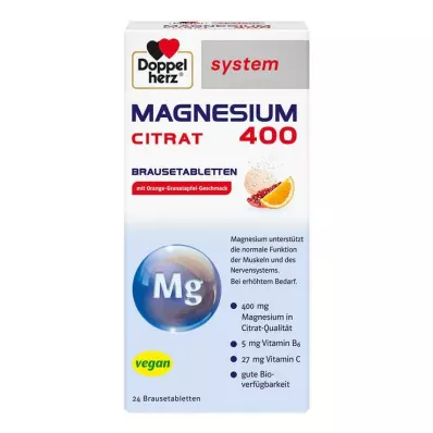 DOPPELHERZ Magnesium 400 Citrate -järjestelmä Hehkutettu tabletti, 24 kpl DOPPELHERZ Magnesium 400 Citrate -järjestelmä Hehkutettu tabletti, 24 kpl